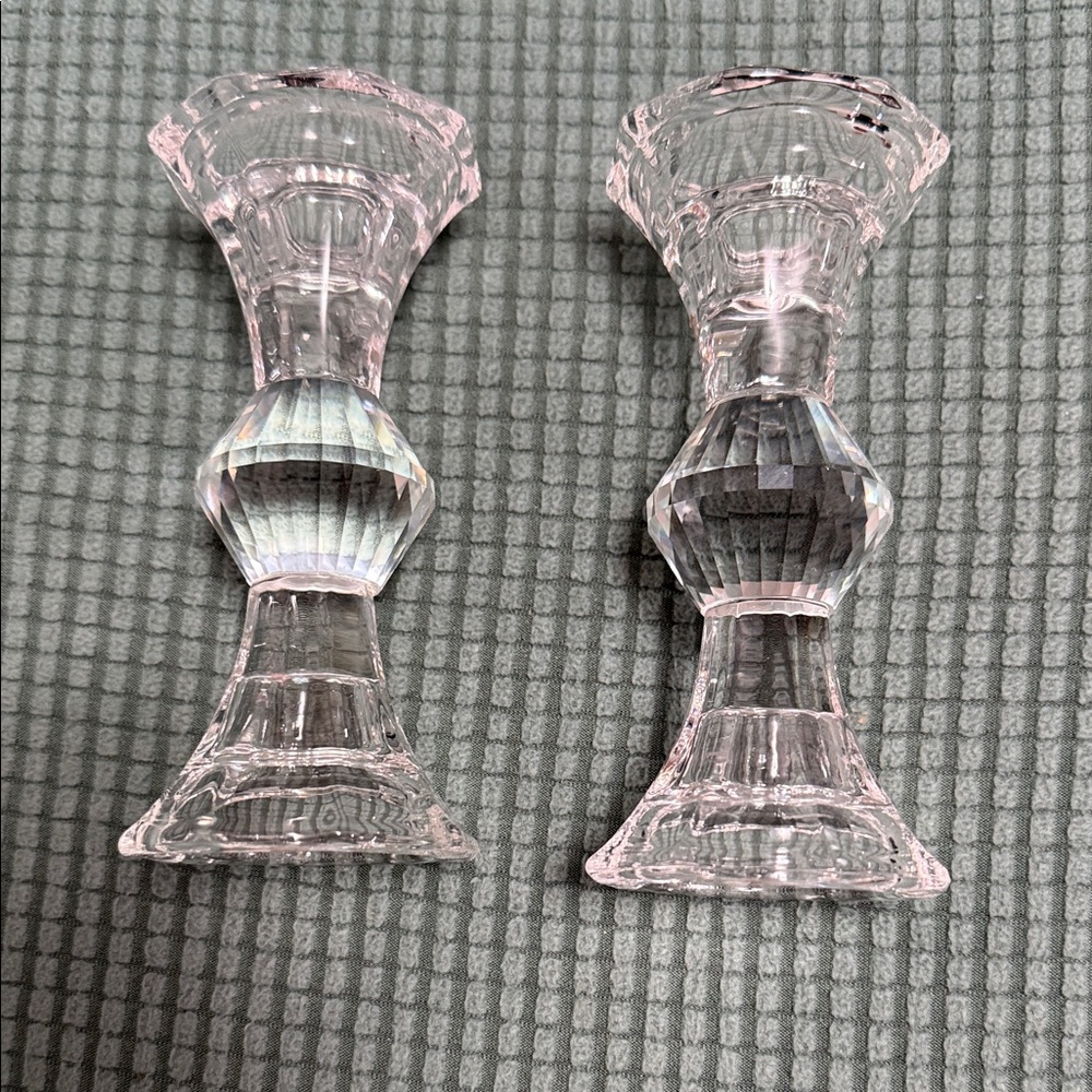 Elegant  Set of Two Crystal Candle Holders 5”